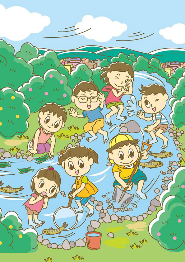 川と子供達